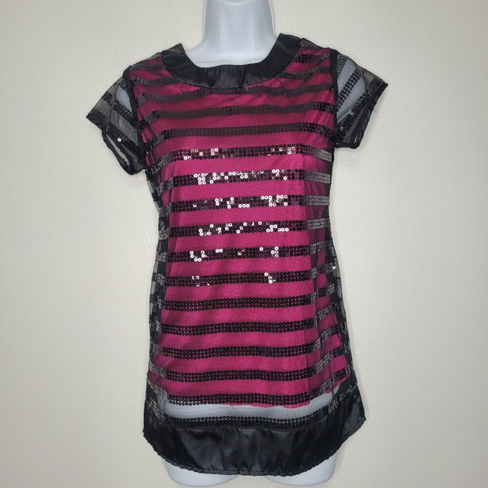 Candies 2010 magenta black mesh sequins short sleeve tie back club party bar top
